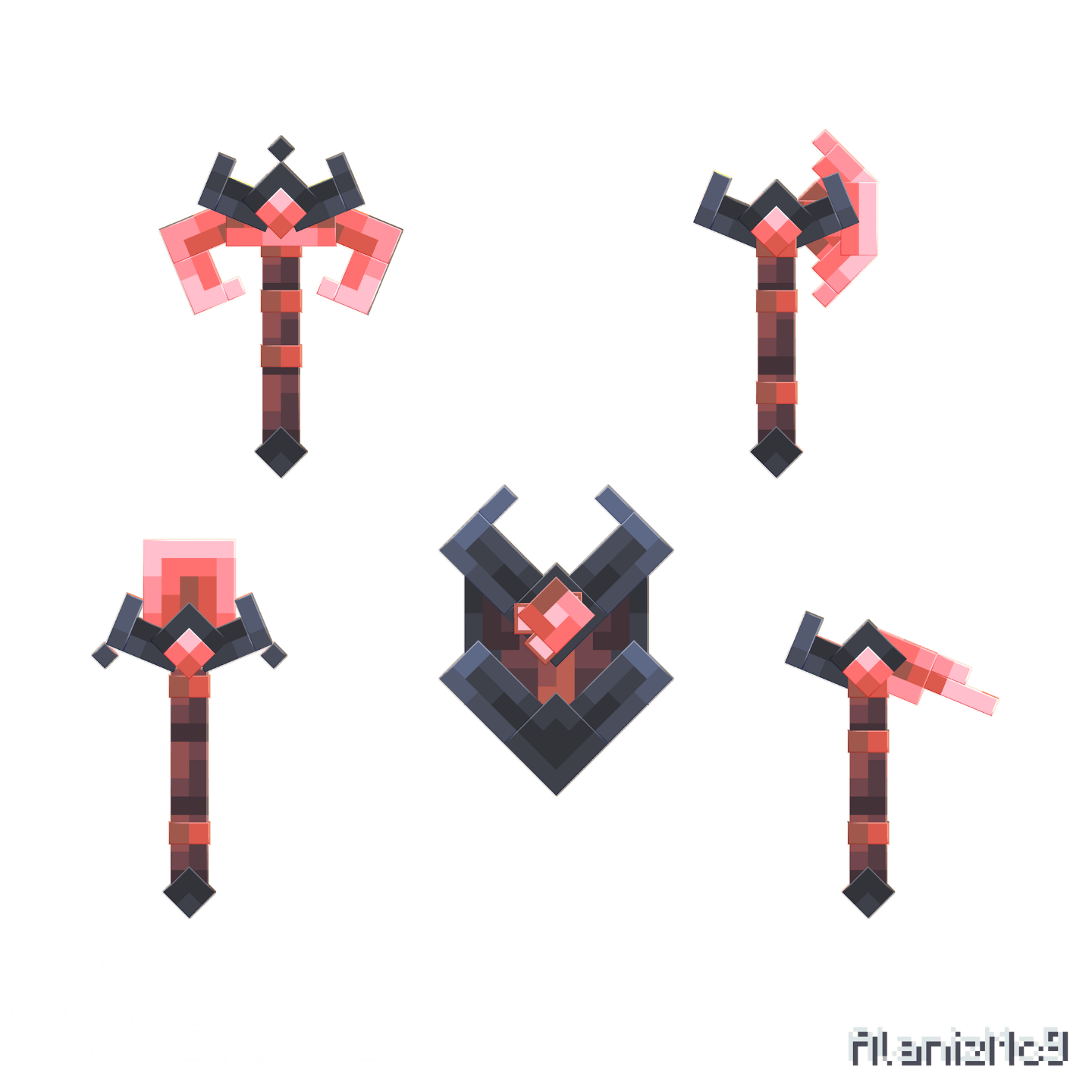 heartflame tools Minecraft weapons showcase render