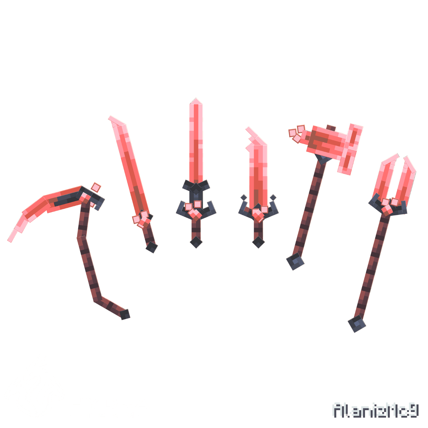 heartflame weapons Minecraft weapons showcase render