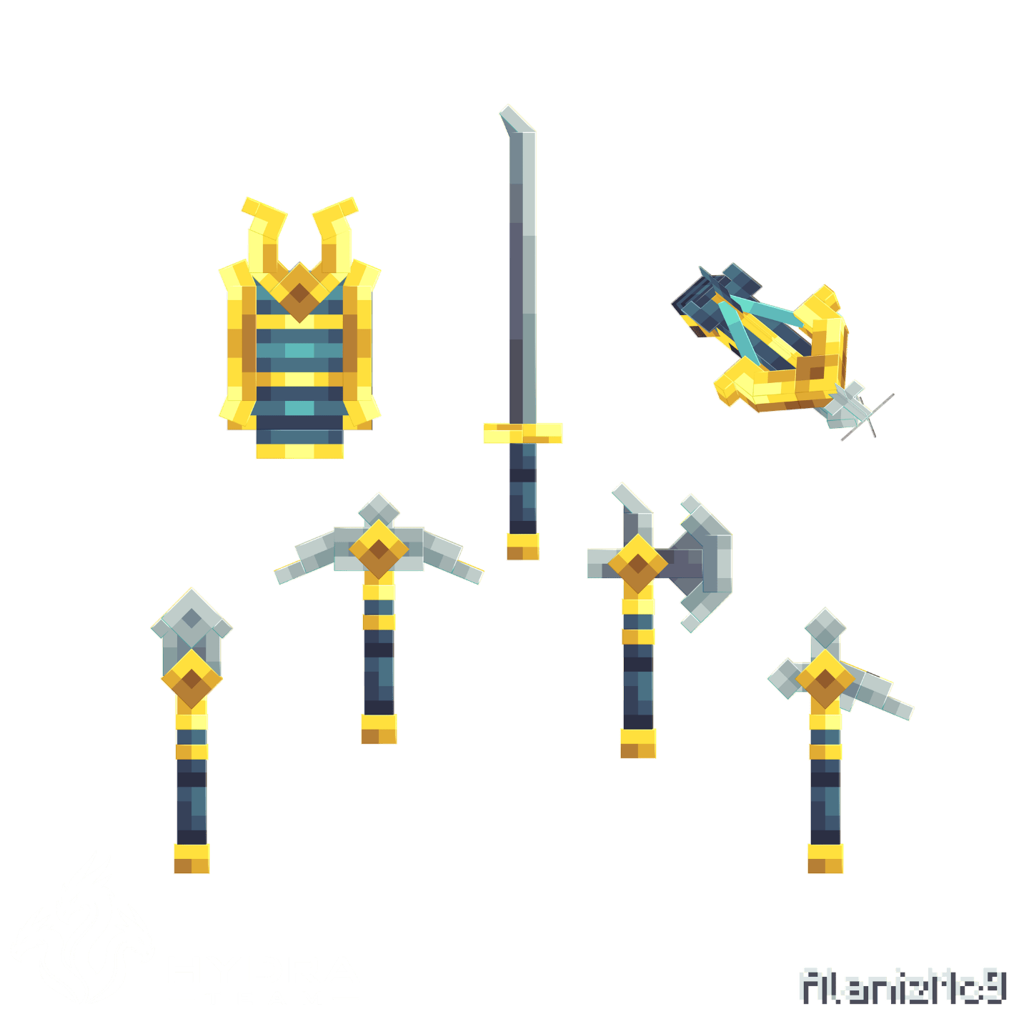 samurai set Minecraft weapons showcase render